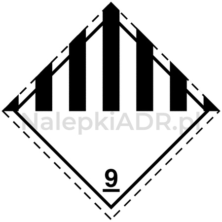 Nalepka nr 9 - Nalepki ADR klasa 9 - Różne materiały i przedmioty niebezpieczne (250 sztuk - FOLIA) 10x10cm