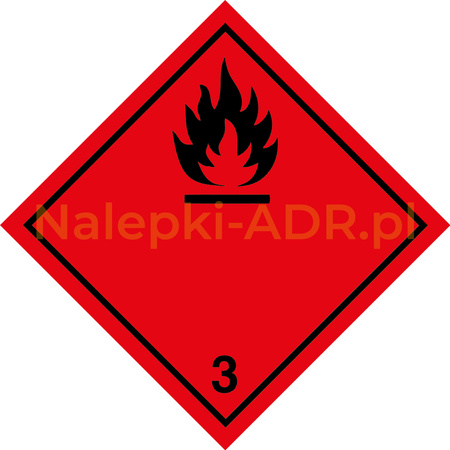 Nalepka nr 3 - Nalepki ADR klasa 3 Materiały ciekłe zapalne (250 sztuk - PAPIER) 10x10cm 
